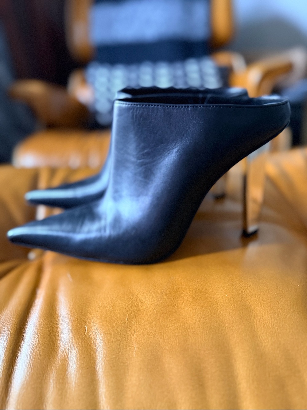 Michael Kors Black Pointed Leather Mule Booties